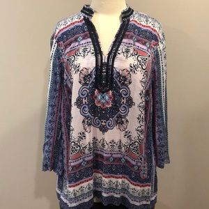 Colorful Charter Club Tunic Blouse Sz L